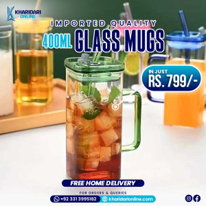 Glass Tumbler with Wooden Lid & Straw 400ml