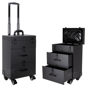 Ver Beauty Rolling Makeup Trolley Salon Cosmetic Hair Stylist and Professional Nail Artist Train Case Hairdressing Organizer Box 360° Swivel Wheels Fa