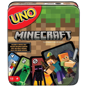 Mattel Games UNO Card Game, for Kids and Family Night, Themed to Minecraft Video Game, Travel Games, Storage Tin Box (Amazon Exclusive)