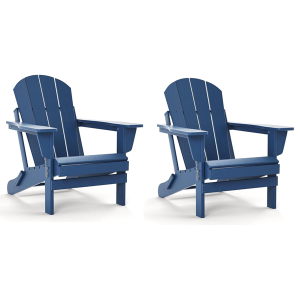 TORVA 2PCS Folding Adirondack Chair,Fire Pit Chair,Patio Outdoor Chairs All-Weather Proof HDPE Resin for BBQ Beach Deck Garden Lawn Backyard(Navy Blue