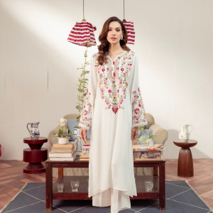 Embroidery Shirt and Flapper 2Pcs Suit