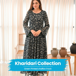 Green Printed Chiffon Frock